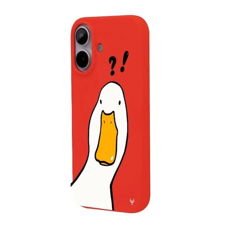 iPhone 16 Plus Kırmızı What Duck Ördek Tasarımlı Kamera Korumalı Renkli Silikon Kılıf