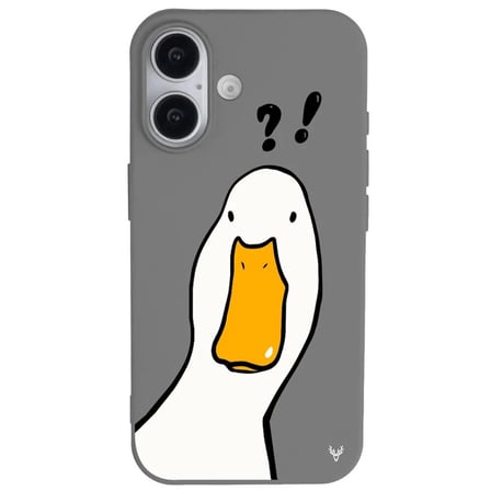 iPhone 16 Plus Gri What Duck Ördek Tasarımlı Kamera Korumalı Renkli Silikon Kılıf