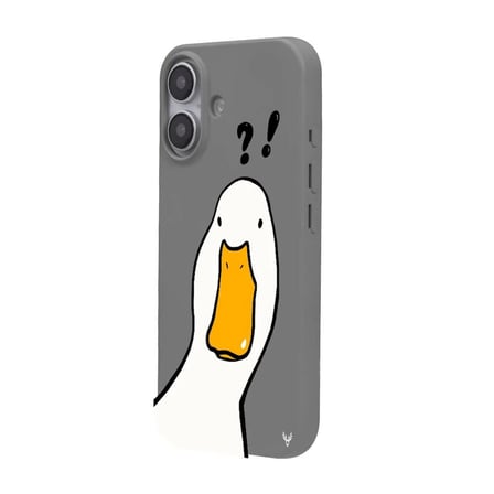 iPhone 16 Plus Gri What Duck Ördek Tasarımlı Kamera Korumalı Renkli Silikon Kılıf