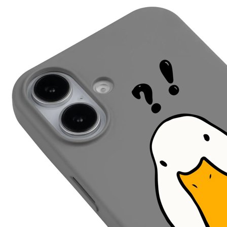 iPhone 16 Plus Gri What Duck Ördek Tasarımlı Kamera Korumalı Renkli Silikon Kılıf