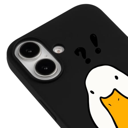 iPhone 16 Plus Siyah What Duck Ördek Tasarımlı Kamera Korumalı Renkli Silikon Kılıf