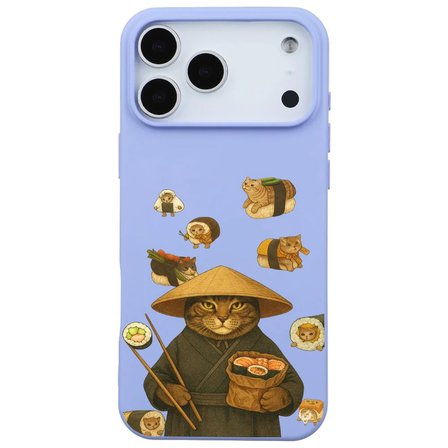 iPhone 17 Pro Max Lila Kedi Tasarımlı Gimbap Cat Renkli Silikon Telefon Kılıfı