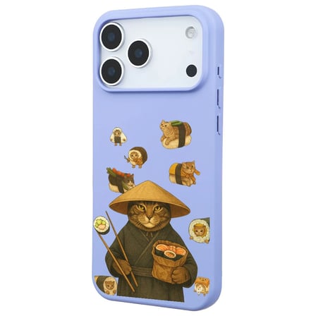 iPhone 17 Pro Max Lila Kedi Tasarımlı Gimbap Cat Renkli Silikon Telefon Kılıfı