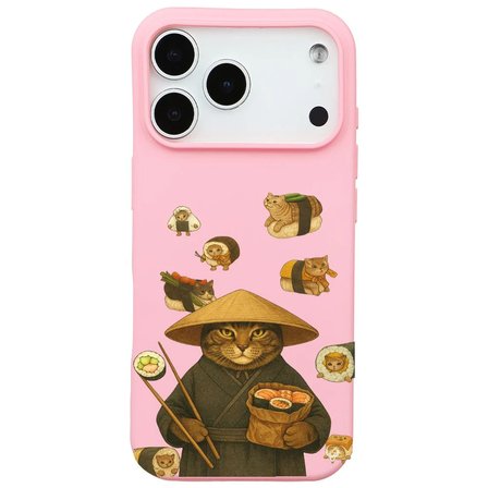 iPhone 17 Pro Max Pembe Kedi Tasarımlı Gimbap Cat Renkli Silikon Telefon Kılıfı