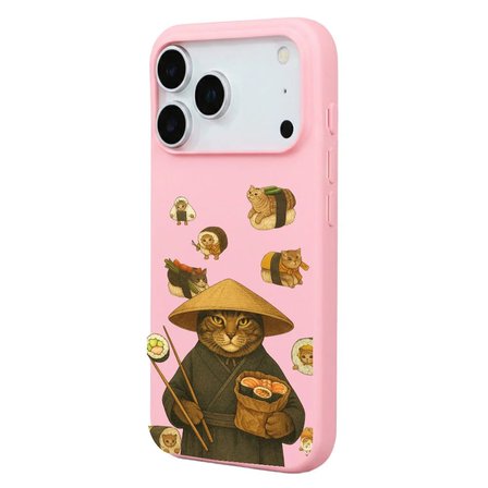 iPhone 17 Pro Max Pembe Kedi Tasarımlı Gimbap Cat Renkli Silikon Telefon Kılıfı