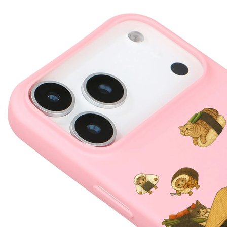 iPhone 17 Pro Max Pembe Kedi Tasarımlı Gimbap Cat Renkli Silikon Telefon Kılıfı
