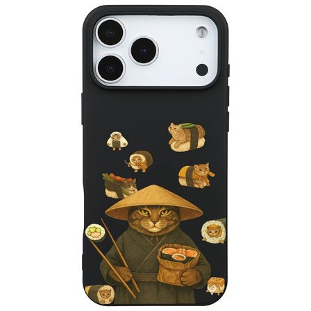 iPhone 17 Pro Max Siyah Kedi Tasarımlı Gimbap Cat Renkli Silikon Telefon Kılıfı
