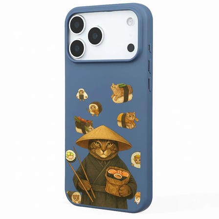 iPhone 17 Pro Max Mavi Kedi Tasarımlı Gimbap Cat Renkli Silikon Telefon Kılıfı