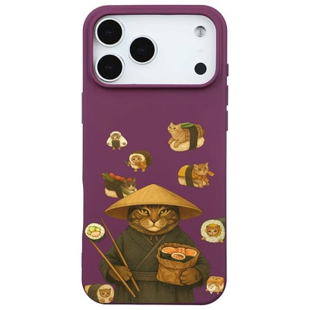 iPhone 17 Pro Max Bordo Kedi Tasarımlı Gimbap Cat Renkli Silikon Telefon Kılıfı