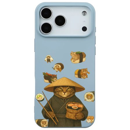 iPhone 17 Pro Max Bebe Mavisi Kedi Tasarımlı Gimbap Cat Renkli Silikon Telefon Kılıfı