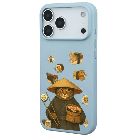 iPhone 17 Pro Max Bebe Mavisi Kedi Tasarımlı Gimbap Cat Renkli Silikon Telefon Kılıfı