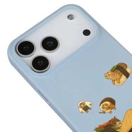 iPhone 17 Pro Max Bebe Mavisi Kedi Tasarımlı Gimbap Cat Renkli Silikon Telefon Kılıfı