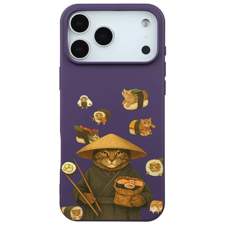 iPhone 17 Pro Max Mor Kedi Tasarımlı Gimbap Cat Renkli Silikon Telefon Kılıfı