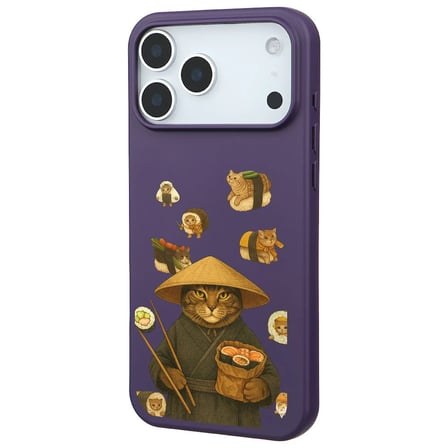 iPhone 17 Pro Max Mor Kedi Tasarımlı Gimbap Cat Renkli Silikon Telefon Kılıfı