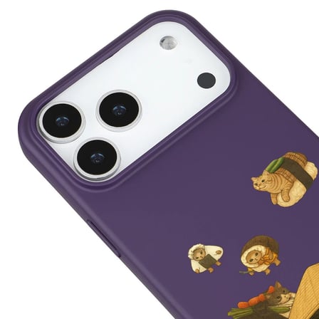 iPhone 17 Pro Max Mor Kedi Tasarımlı Gimbap Cat Renkli Silikon Telefon Kılıfı