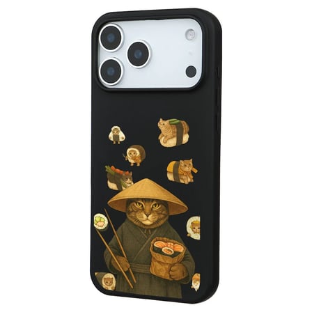 iPhone 17 Pro Siyah Kedi Tasarımlı Gimbap Cat Renkli Silikon Telefon Kılıfı