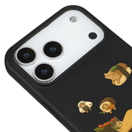 iPhone 17 Pro Siyah Kedi Tasarımlı Gimbap Cat Renkli Silikon Telefon Kılıfı