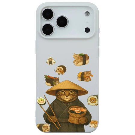 iPhone 17 Pro Beyaz Kedi Tasarımlı Gimbap Cat Renkli Silikon Telefon Kılıfı
