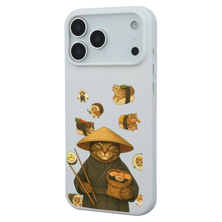iPhone 17 Pro Beyaz Kedi Tasarımlı Gimbap Cat Renkli Silikon Telefon Kılıfı