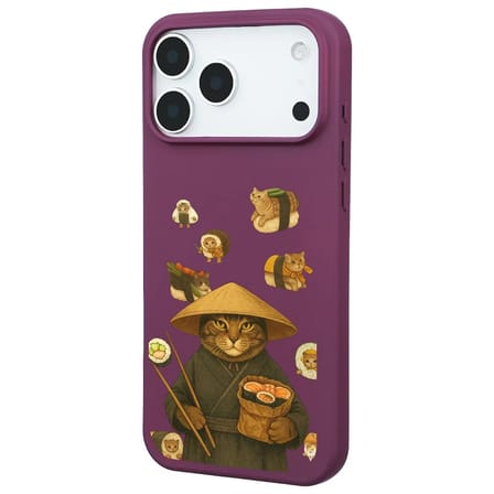 iPhone 17 Pro Bordo Kedi Tasarımlı Gimbap Cat Renkli Silikon Telefon Kılıfı