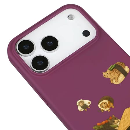 iPhone 17 Pro Bordo Kedi Tasarımlı Gimbap Cat Renkli Silikon Telefon Kılıfı