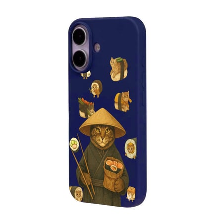 iPhone 17 Lacivert Kedi Tasarımlı Gimbap Cat Renkli Silikon Telefon Kılıfı