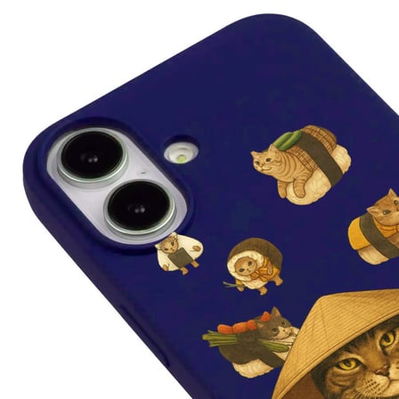 iPhone 17 Lacivert Kedi Tasarımlı Gimbap Cat Renkli Silikon Telefon Kılıfı