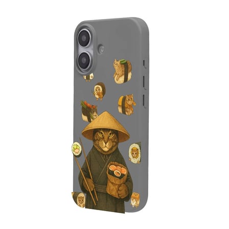 iPhone 17 Gri Kedi Tasarımlı Gimbap Cat Renkli Silikon Telefon Kılıfı
