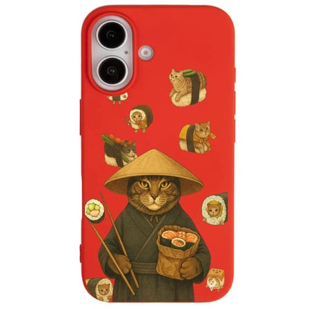 iPhone 17 Kırmızı Kedi Tasarımlı Gimbap Cat Renkli Silikon Telefon Kılıfı