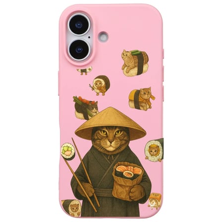 iPhone 17 Pembe Kedi Tasarımlı Gimbap Cat Renkli Silikon Telefon Kılıfı