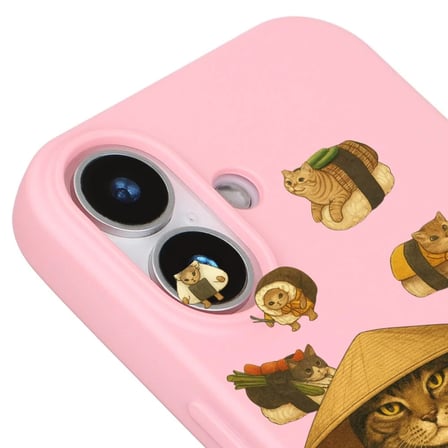 iPhone 17 Pembe Kedi Tasarımlı Gimbap Cat Renkli Silikon Telefon Kılıfı