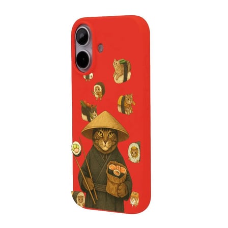 iPhone 16 Plus Kırmızı Kedi Tasarımlı Gimbap Cat Renkli Silikon Telefon Kılıfı