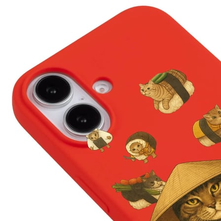 iPhone 16 Plus Kırmızı Kedi Tasarımlı Gimbap Cat Renkli Silikon Telefon Kılıfı