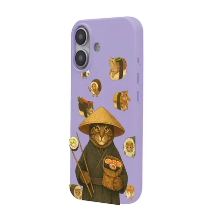 iPhone 16 Plus Lila Kedi Tasarımlı Gimbap Cat Renkli Silikon Telefon Kılıfı