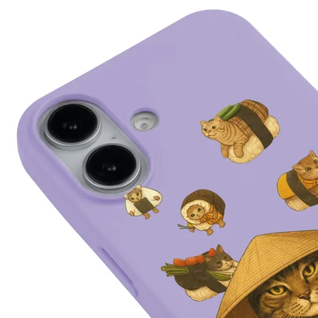 iPhone 16 Plus Lila Kedi Tasarımlı Gimbap Cat Renkli Silikon Telefon Kılıfı