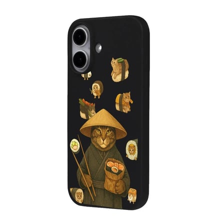 iPhone 16 Plus Siyah Kedi Tasarımlı Gimbap Cat Renkli Silikon Telefon Kılıfı
