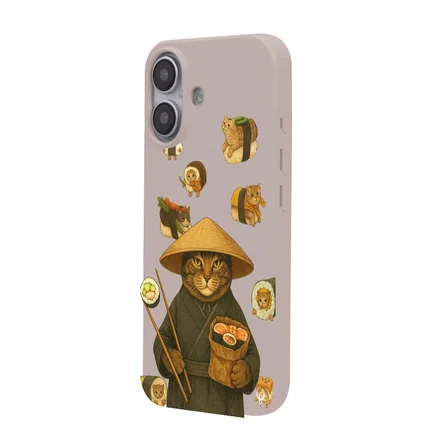 iPhone 16 Plus Pudra Kedi Tasarımlı Gimbap Cat Renkli Silikon Telefon Kılıfı