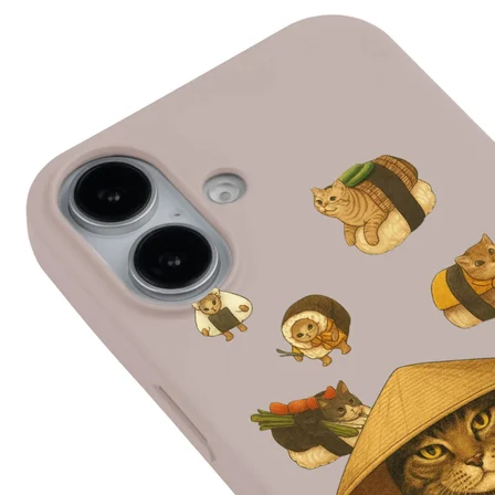 iPhone 16 Plus Pudra Kedi Tasarımlı Gimbap Cat Renkli Silikon Telefon Kılıfı