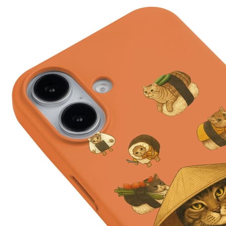 iPhone 16 Plus Turuncu Kedi Tasarımlı Gimbap Cat Renkli Silikon Telefon Kılıfı