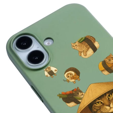 iPhone 16 Plus Yeşil Kedi Tasarımlı Gimbap Cat Renkli Silikon Telefon Kılıfı