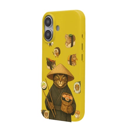 iPhone 16 Sarı Kedi Tasarımlı Gimbap Cat Renkli Silikon Telefon Kılıfı