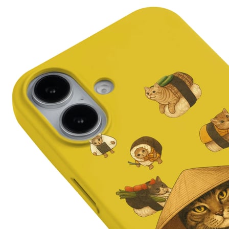 iPhone 16 Sarı Kedi Tasarımlı Gimbap Cat Renkli Silikon Telefon Kılıfı