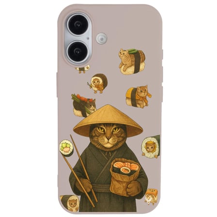 iPhone 16 Pudra Kedi Tasarımlı Gimbap Cat Renkli Silikon Telefon Kılıfı
