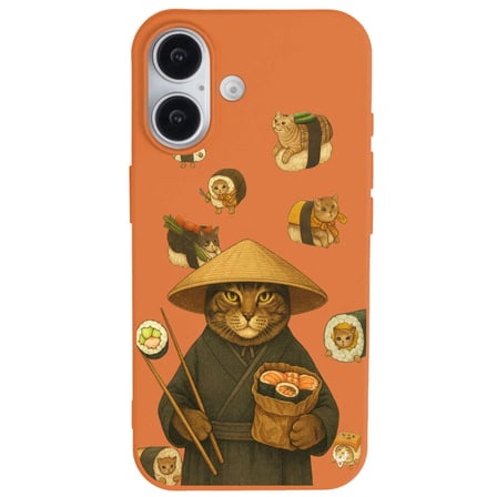 iPhone 16 Turuncu Kedi Tasarımlı Gimbap Cat Renkli Silikon Telefon Kılıfı