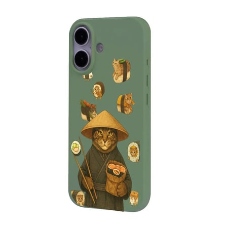 iPhone 16 Yeşil Kedi Tasarımlı Gimbap Cat Renkli Silikon Telefon Kılıfı
