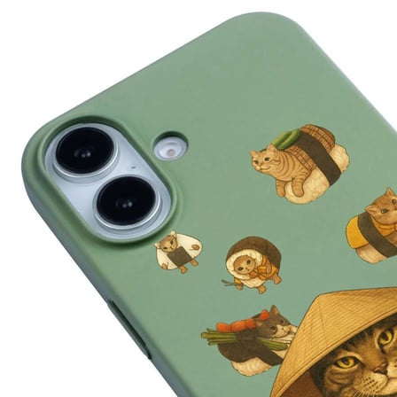 iPhone 16 Yeşil Kedi Tasarımlı Gimbap Cat Renkli Silikon Telefon Kılıfı