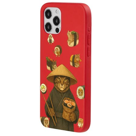 iPhone 16 Pro Max Kırmızı Kedi Tasarımlı Gimbap Cat Renkli Silikon Telefon Kılıfı