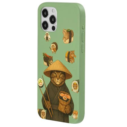 iPhone 16 Pro Max Yeşil Kedi Tasarımlı Gimbap Cat Renkli Silikon Telefon Kılıfı