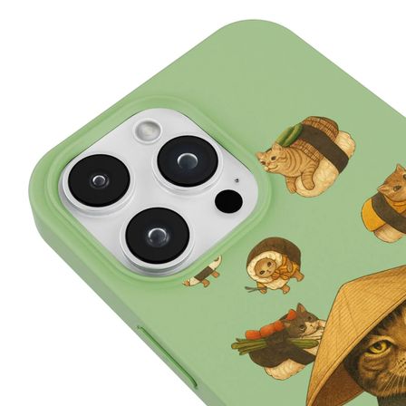 iPhone 16 Pro Max Yeşil Kedi Tasarımlı Gimbap Cat Renkli Silikon Telefon Kılıfı