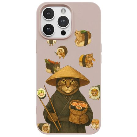 iPhone 15 Pro Pudra Kedi Tasarımlı Gimbap Cat Renkli Silikon Telefon Kılıfı